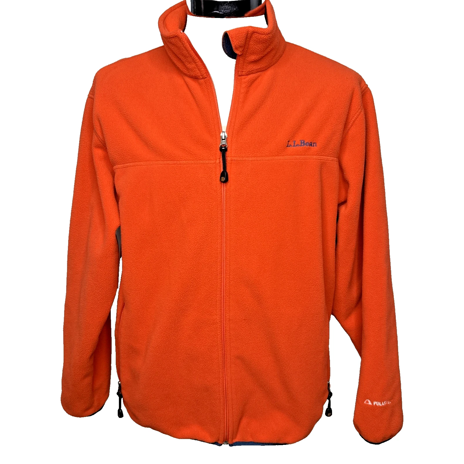LL Bean Fleece Jacket Mens Medium Orange Full Zip Outdoor Warm Polyester Pockets