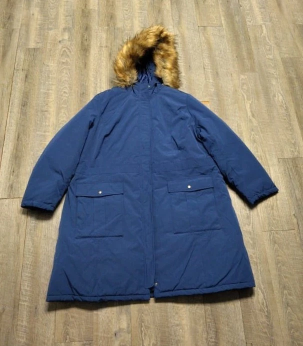 Women Within Women's 3M Thin Insulate Snap Zip Fur Hooded Coat Long ~2X 26/28 - Image 3 of 4