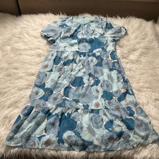 Loft Woodland Tiered Dress Fall Floral Peasant Blue White
