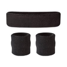 Sweatbands for Kids, Moisture Wicking 2 Wristbands and 1 Headband Set, Black