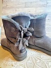 UGG Women's Grey Suede Bailey Bow II Short Boots US 9 EU 40 Warm Winter Casual