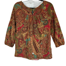 LRL Ralph Lauren Boho Top Women PL Multi Peasant Festival Office Workwear