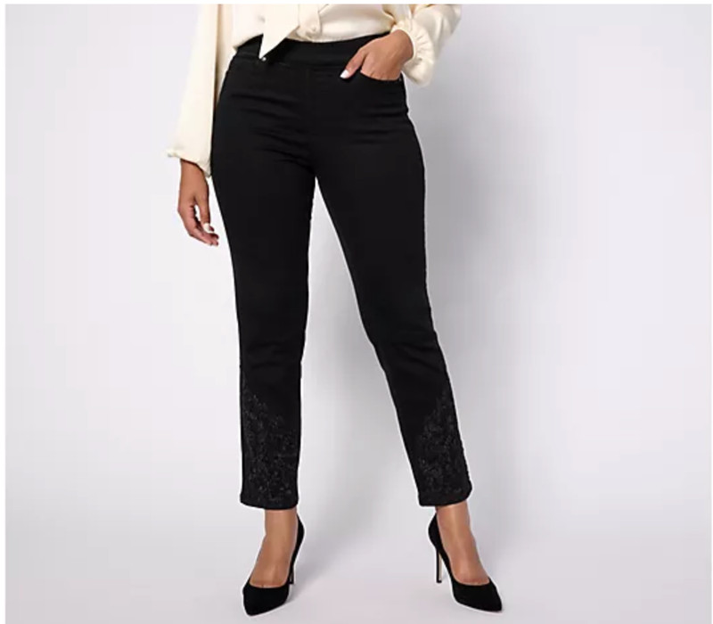 Isaac Mizrahi Live! Regular 14 Black True Denim Jeans w/ Lace A622303