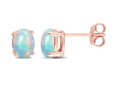 1,40 Karat (ctw) ovale blaue äthiopische Opal Ohrstecker in 10K Rotgold