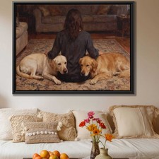 Labrador Framed Oil Painting Canvas Dog Artwork Living Room Decor Framed Art