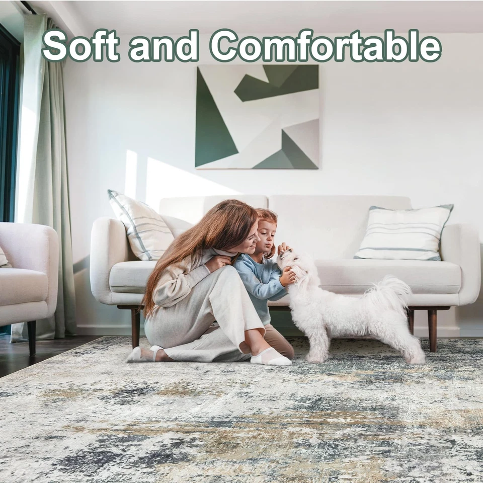 Alfombras lavables para sala de estar 9x12 - Alfombra abstracta moderna neutra grande,... Foto 2 de 4