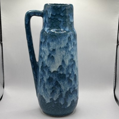 Vintage West German pottery vase by Scheurich 275-20 Blue And White Fat Lava