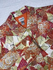 Chico's Colorful Sequin Floral Ladybug Print Jacket Blazer Button Front Sz 2 L