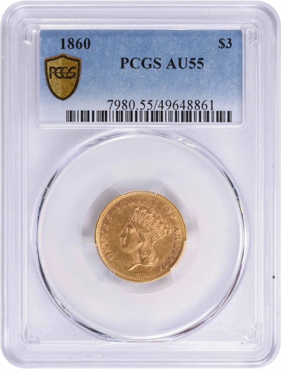 1860 $3 Gold AU55 PCGS