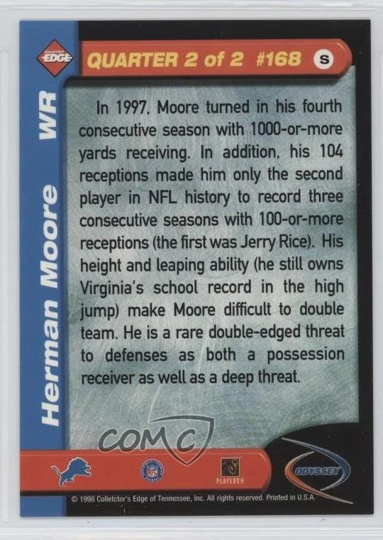 1998 Collector's Edge Odyssey Missing Foil Herman Moore #168S - Image 2 of 2