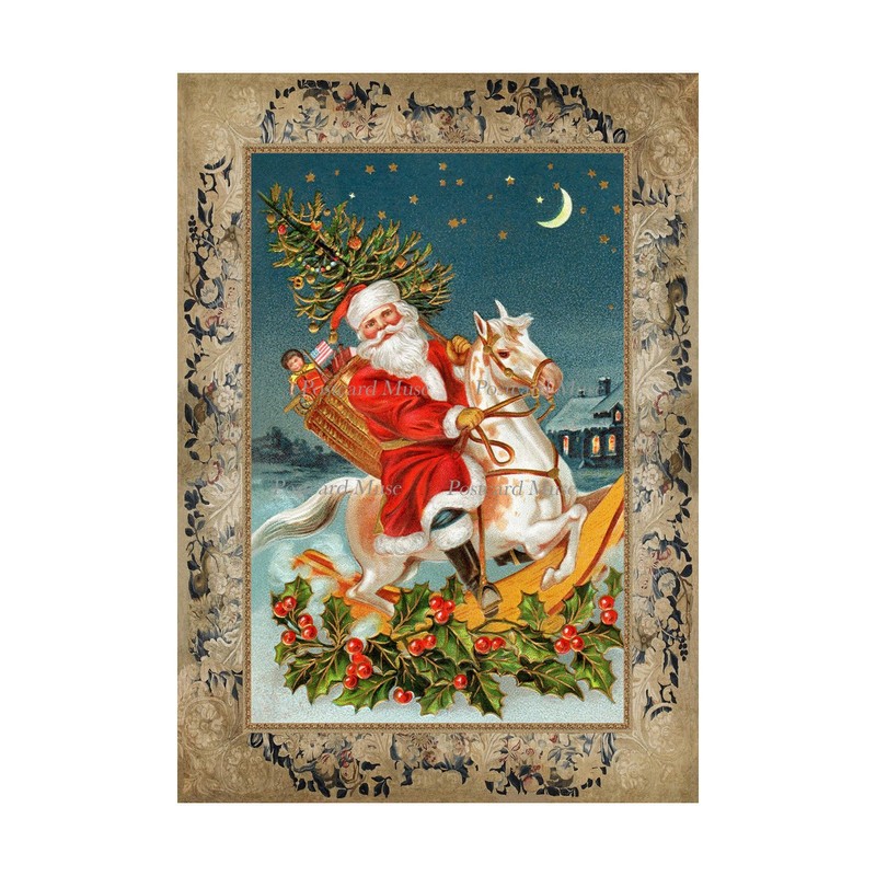 Santa On A Rocking Horse Christmas Cotton Fabric Quilt Block Sewing Applique