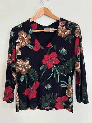 VTG Chico's Additions Slinky Knit Hawaiian Topical Tunic Blouse Top 0 Small USA