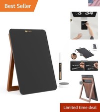 Desktop Black Glass Dry Erase Whiteboard with Reversible Wood Stand, Small Po...