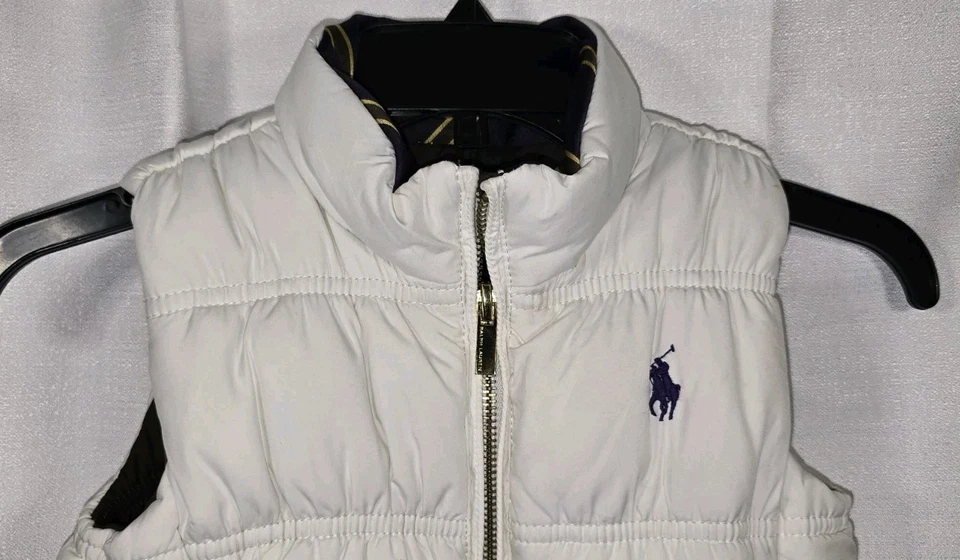 Polo Ralph Lauren Chaleco Puffer Reversible Marrón y Blanco Con Poni Mujer Talla 5 Foto 3 de 4