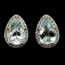 925 Sterling Silver Earrings Pear Aquamarine 7x5mm Natural Gemstone Jewelry