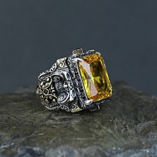 Anello in argento 925 con citrino inciso a mano, anello uomo turco inciso