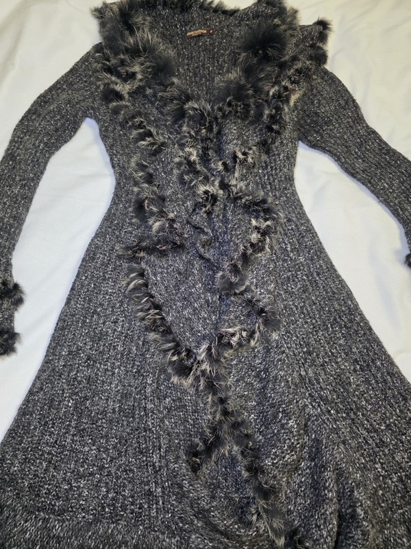 *UNIQUE* John Fashion Wool Blend Fur Trimmed Sweater Cardigan- Size Med