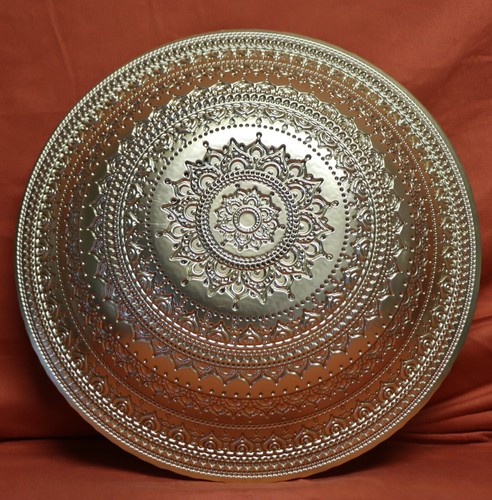 Turkish Glass Serving Bowl Gold/Black/Silver 16” Art Glass Dish. Tag 498p - Picture 3 of 14