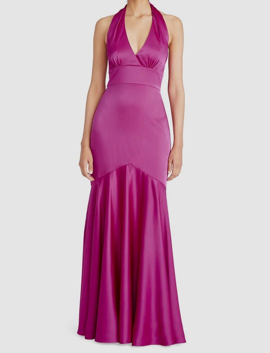 theia v neck satin dress Valencia V Neck Satin Gown