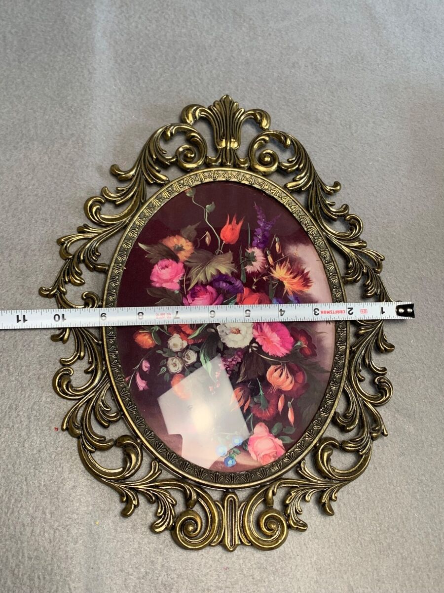 【セール中】ヴィンテージブラスフレームコンヴェックスグラス PF0025 Antique Victorian Large Oval Ornate Brass Frame Convex