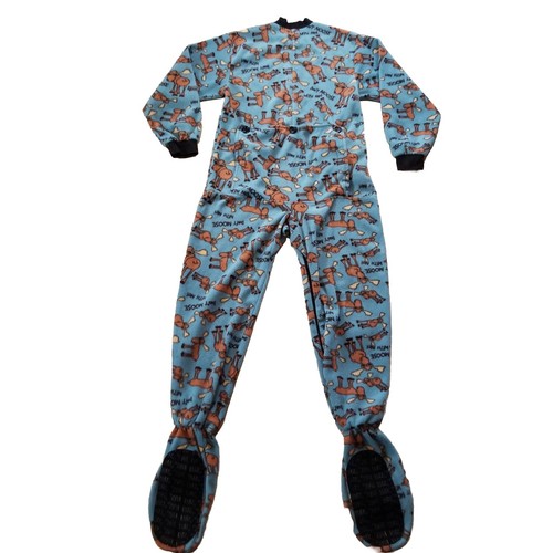 LAZY ONE SMALL Blue Fleece Pajamas DON'T MOOSE WITH ME Footie Pocket Butt Flap - Picture 3 of 12