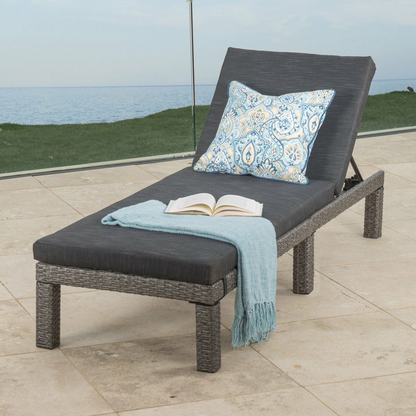 Kappa Wicker Patio Chaise Lounge With Water Resistant Cushion