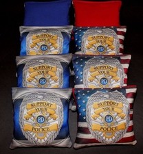 Custom USA FLAG Support your POLICE badge 8 ACA Regulation Cornhole bags B112
