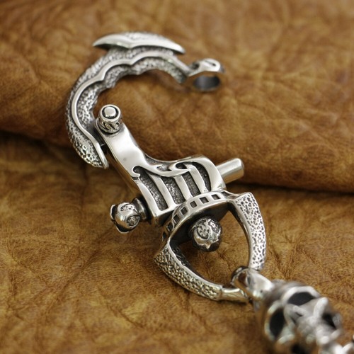 925 Sterling Silver Huge Helmet Skull KeyRing Mens Biker Punk Keychain 8J035A BZ - Picture 6 of 12