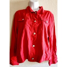 Hannah Red Button Up Pointed Collar Denim Jacket Large Lightweight Softshell
