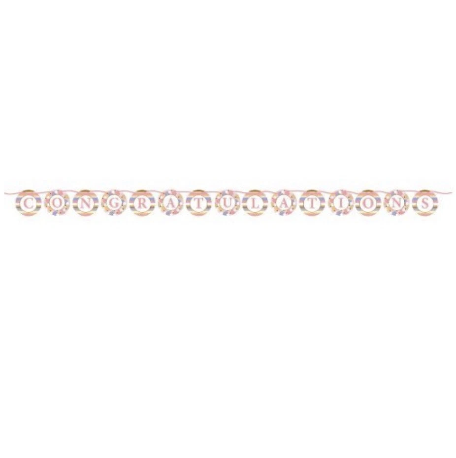5.5’ ft CONGRATULATIONS Ribbon Circle Banner pastel stripes baby bridal shower - Image 2 of 2