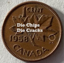 Canadian Coins 1958 Canada 1 Cent Error Bronze Queen Elizabeth II Very Nice