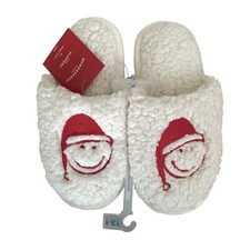 Wondershop Christmas Kids Slide Slippers Sherpa Santa Smile Off White Size 13-1