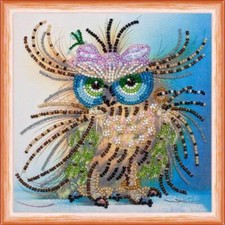 Mini Bead embroidery kit Owl with a bow DIY Embroidery Kit beadwork pattern
