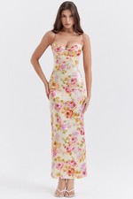 HOUSE OF CB 'Josefina' Ivory Floral Maxi Dress/Size XS-US 2-4/QA6592