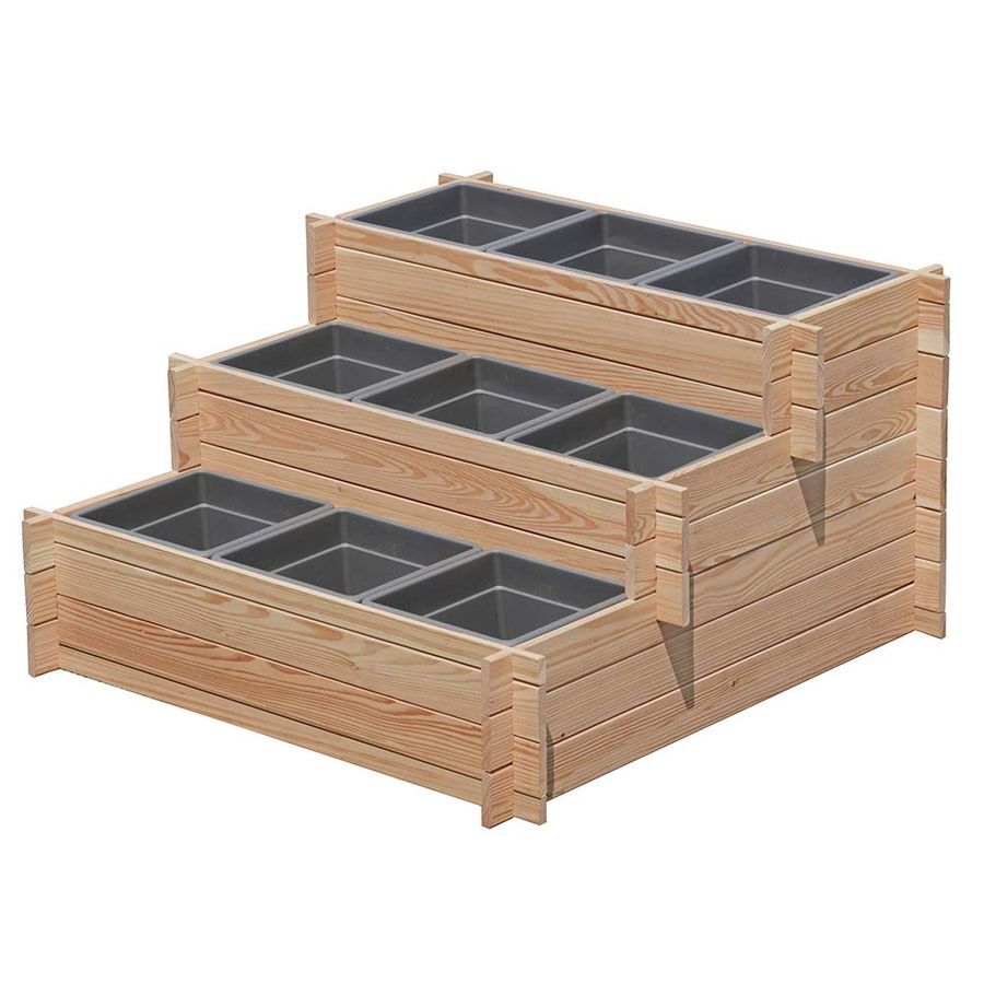 Stufenbeet 3 Stufen mit 9x Pflanzkasteneinsatz Holz Lärchenholz Pflanzkasten