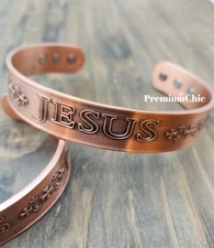 PURE SOLID COPPER Magnetic Bracelet Men's Arthritis Therapy Jesus INRI Cuff