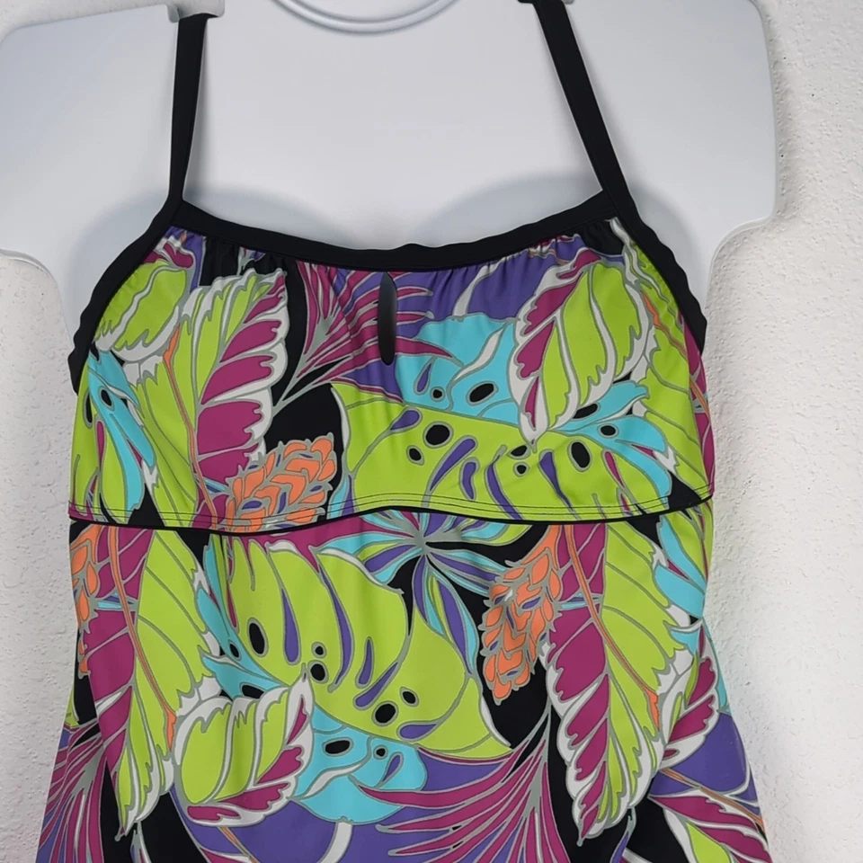 Lane Bryant Women's Swimsuit Dress 20 Green Tropical Floral Adjustable - Image 3 of 4