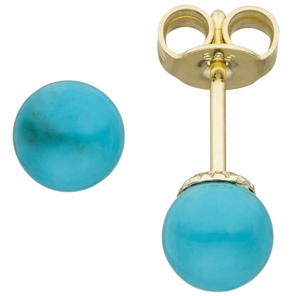 Ohrstecker Ohrringe Kugel Aus Blauen TüRkise 585 Gold Gelbgold Ohrschmuck, Damen-image