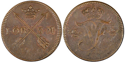 Sweden Frederick I Copper 1749 1 Ore Mintage-312 900 KM# 416.1 (359)