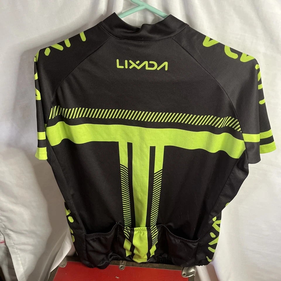 Camiseta deportiva de ciclismo LIXADA para hombre XL negra y verde 3 bolsillos traseros cremallera completa manga corta Foto 3 de 4
