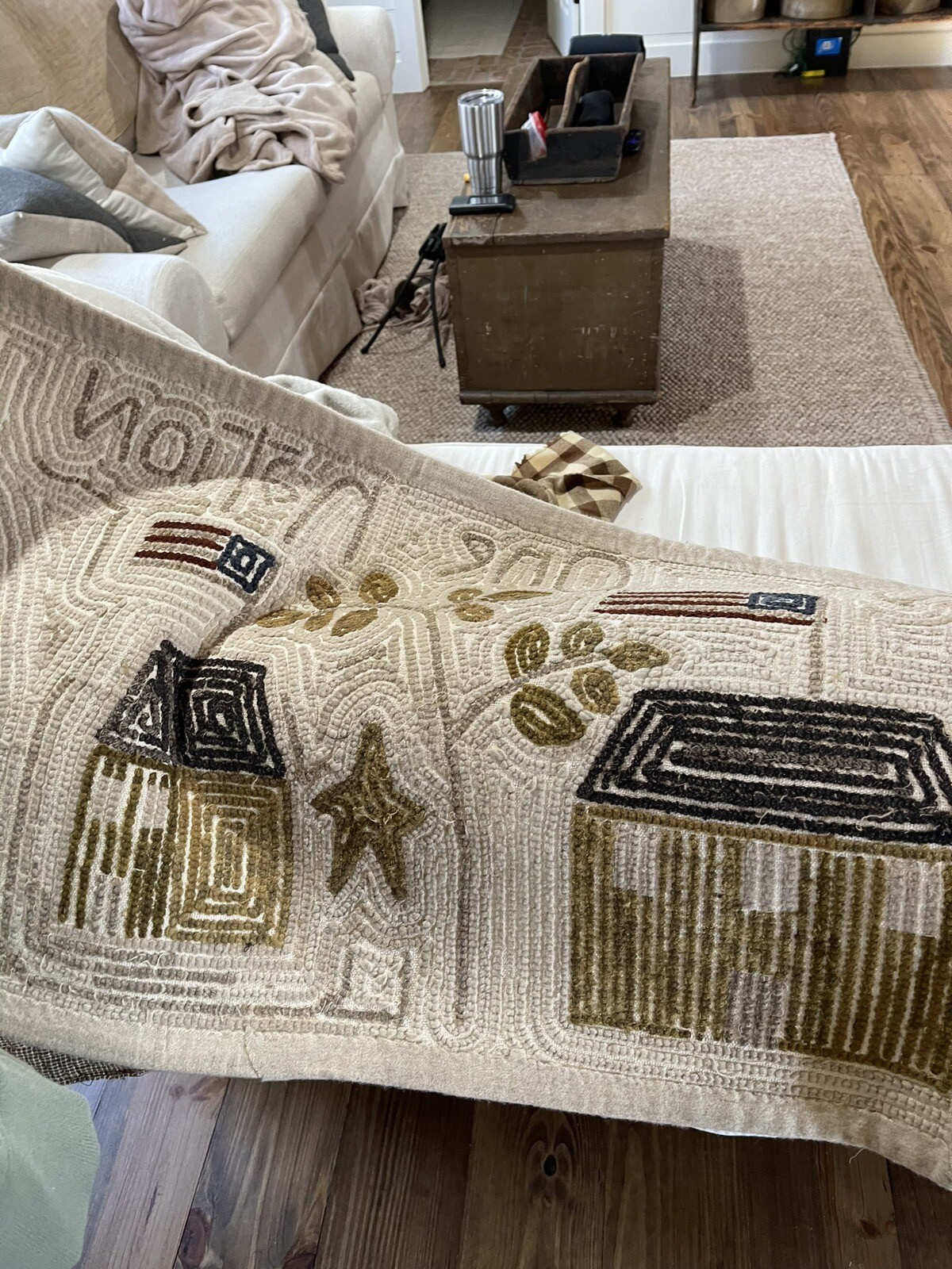 Primitive hand hooked rug Hand Dyed Wool eBay