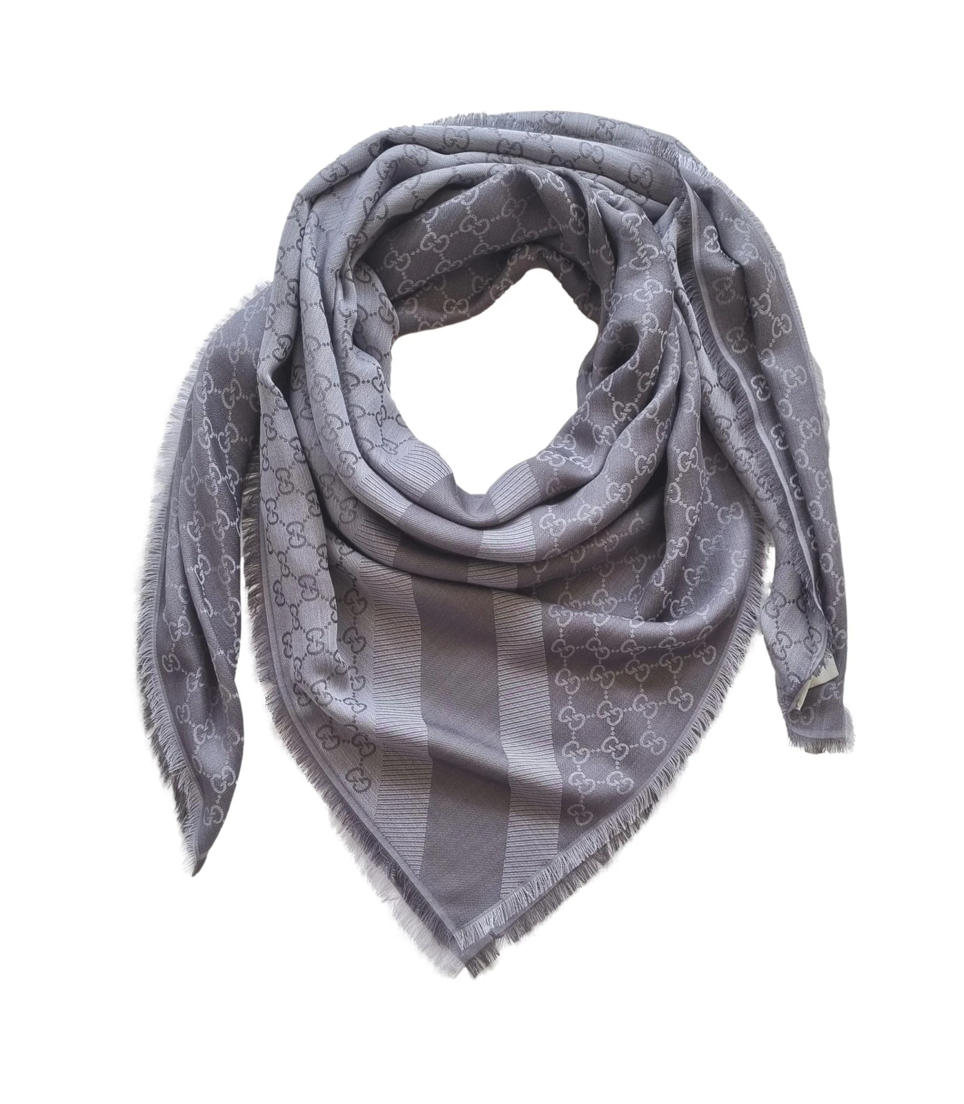 Foulard keffiyeh laine et soie GUCCI 281942 3G704 1962 140x140 cm gris