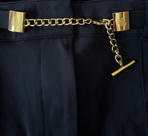 RALPH LAUREN Women's Pleated Belted Wide Leg Pants Sz 16 NWT $185 Navy Stretch - Picture 6 of 7