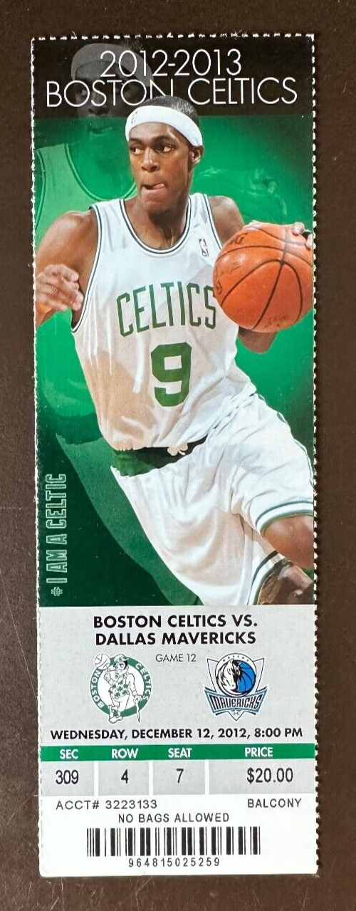 Boston Celtics 12/12/2012 NBA ticket stub vs Dallas Mavericks
