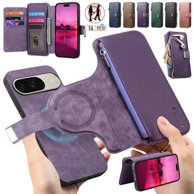 Für Google Pixel 10 9 Pro XL 9A 8A 7A 6A Abnehmbar Leder Fall ZIP Wallet Cover
