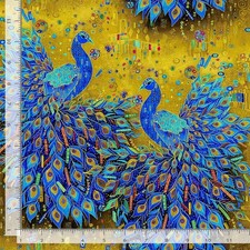 Gilded Plume Fabric Metallic Royal Peacock Blue Gold Timeless Treasures YARD