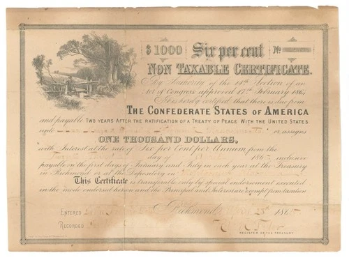 Confederate Non Taxable Certificate Document Falsified by a Union Soldier (1865)