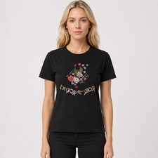 Christian Dior Boutique Paris Black Floral Embroidered T-Shirt France Women  s 42