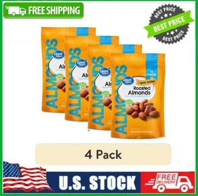 4 Bag Great Value Oil Roasted Lightly Salted Almonds, 25 oz Bag