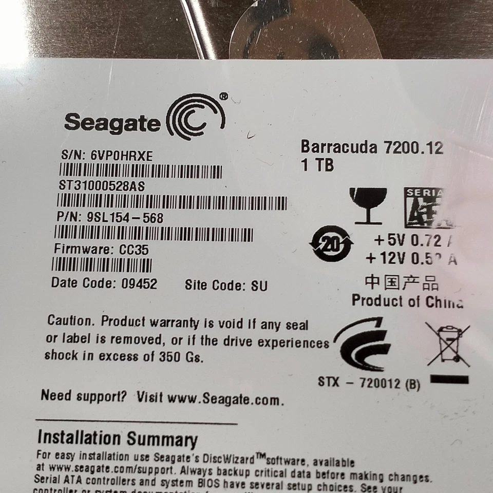 Seagate Barracuda 7200.12 1TB 3.5" SATA II HDD 3Gbps 7200RPM 32MB ST31000528AS - Image 2 of 4